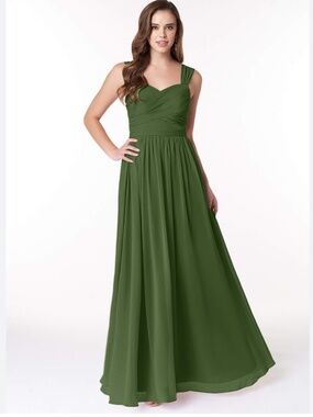 Azazie Zapheira Olive Chiffon Bridesmaid Formal Prom A Line Dress Size 6